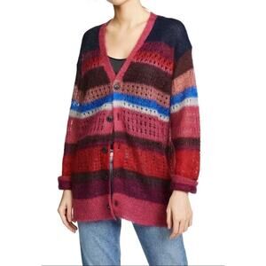 Rag & Bone Womens S Pink Striped Mohair Silk Cardigan Sweater Loose Knit